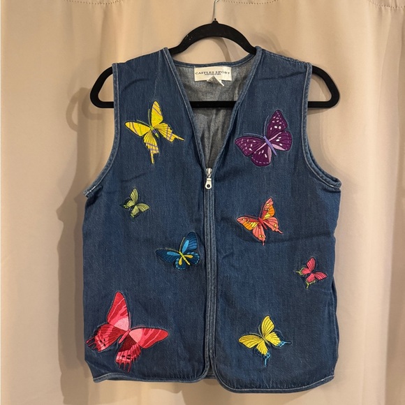 Castle Sport Denim Vest with Colorful Butterfly Embroidery - Picture 1 of 5